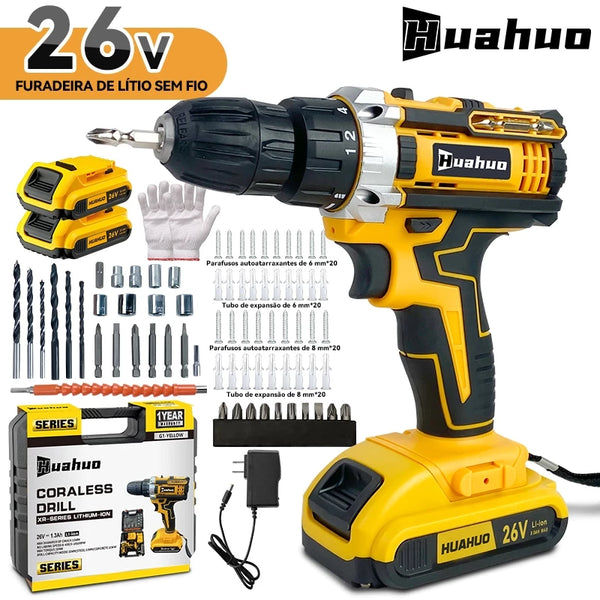 Parafusadeira e Furadeira Premium 26V + 2 Bateria de Brinde